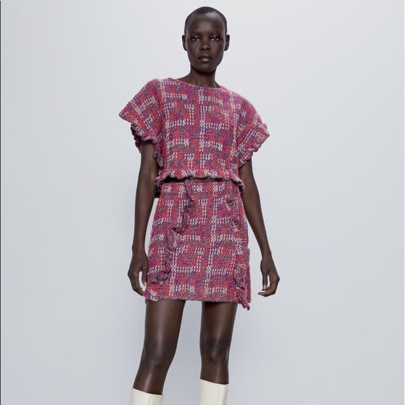 Zara RUFFLED KNIT Cropped TOP Sweater Multi Color - Picture 5 of 10